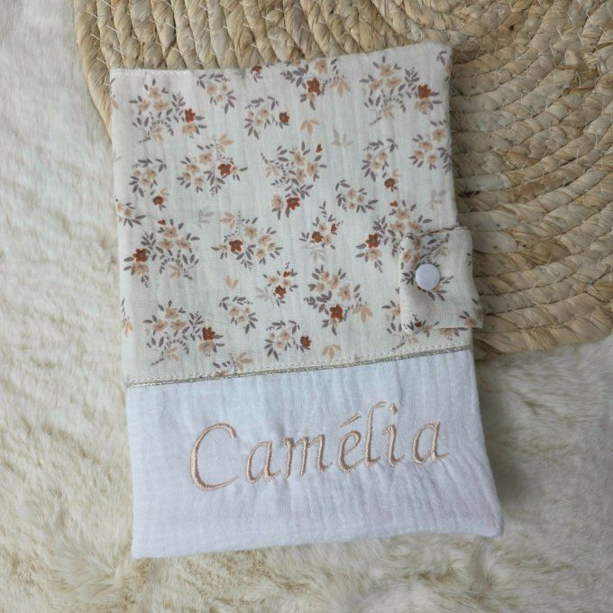 Protège carnet de santé fleurs Emeline gaze de coton