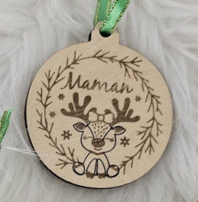 Boule de Noël en bois - Renne