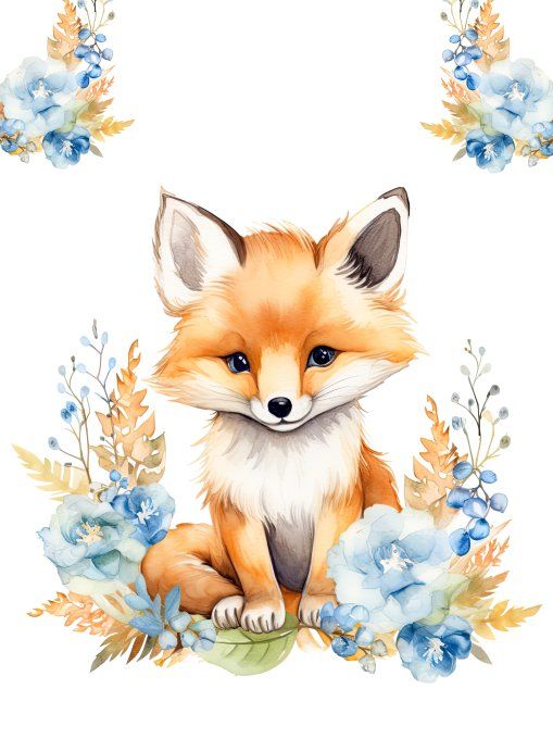 Couverture Renard Fleurs Bleu - 75 x 100 cm 
