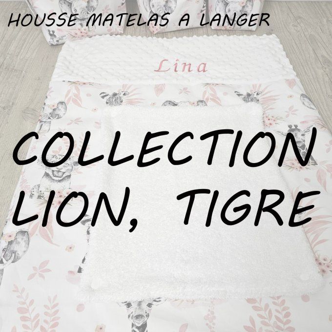 HOUSSE MATELAS A LANGER - COLLECTION LION, TIGRE
