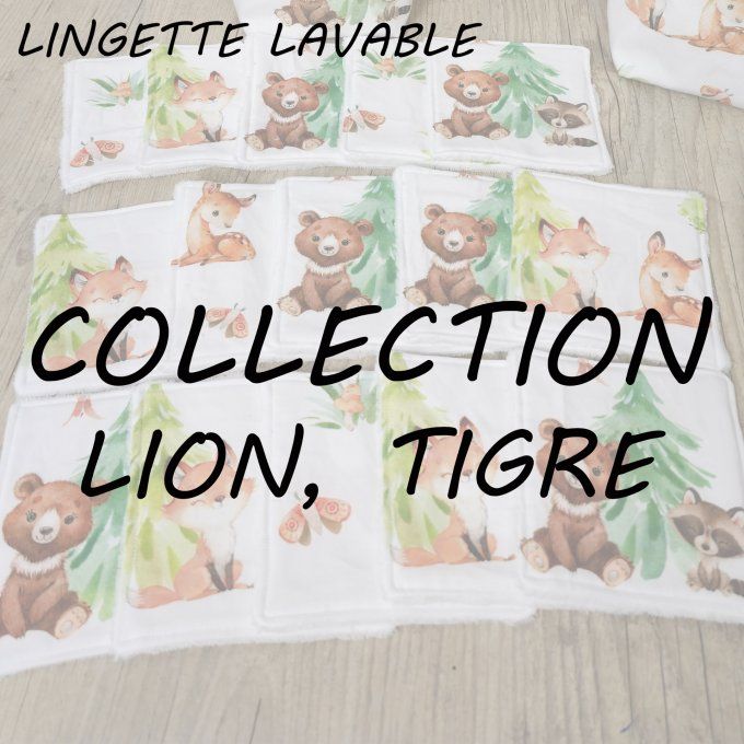 LINGETTE LAVABLE - COLLECTION LION, TIGRE
